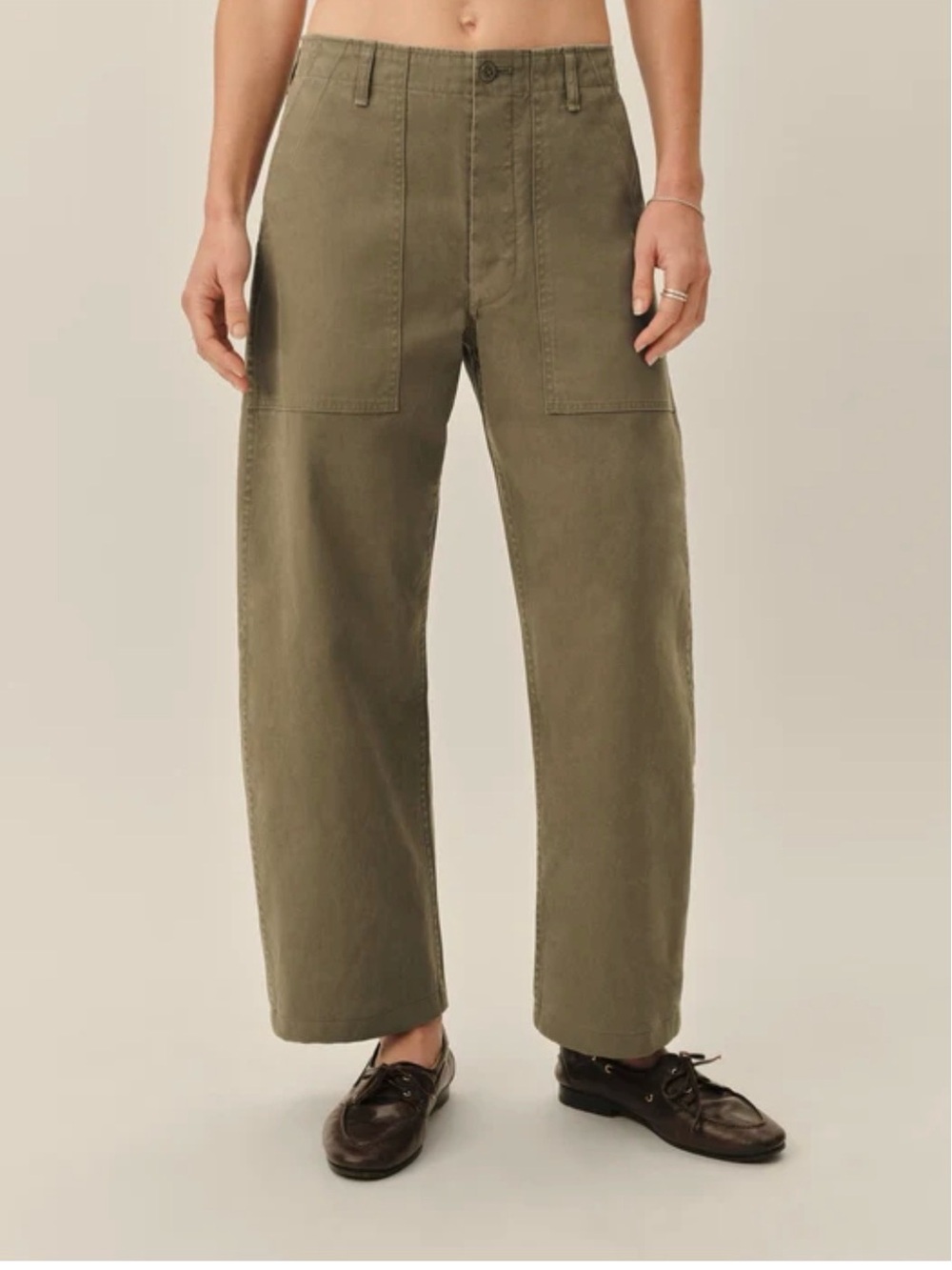 Buck Mason The Mission Pants High Rise Wide Leg Utility Baker Ankle Green 25